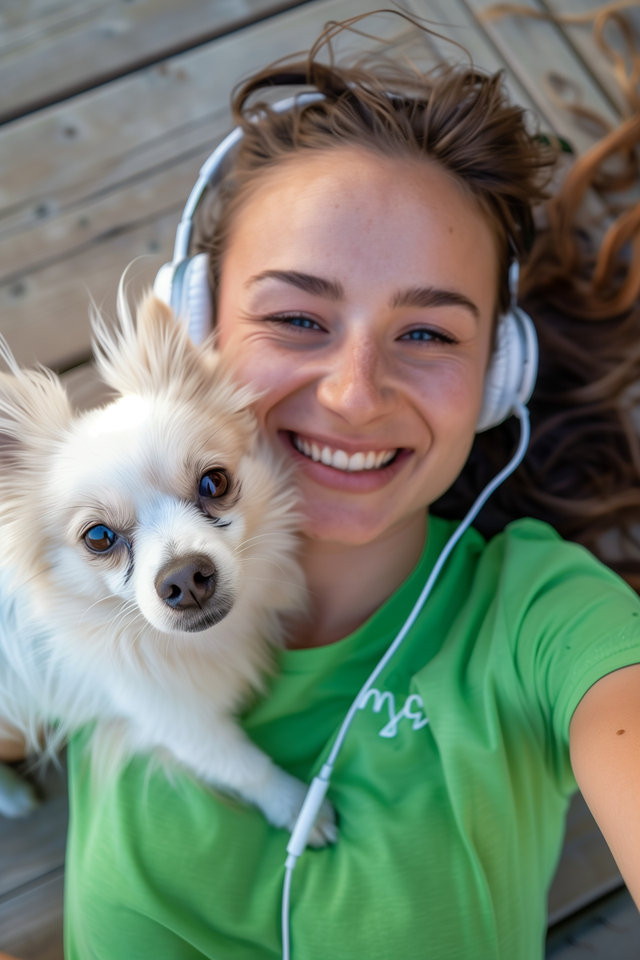 smiling girl and her dog